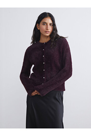 LC Waikiki Plum Crew Neck Women's Knitwear Cardigan