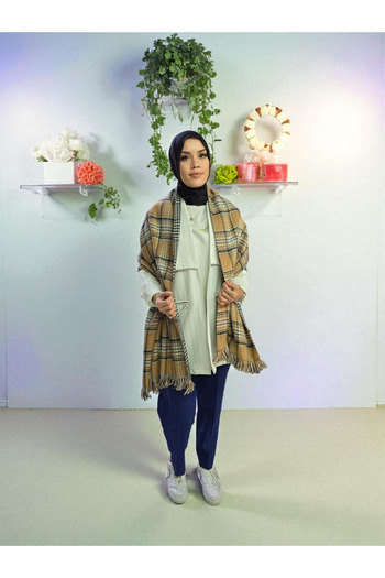 Nöşre Design Double Sided Plaid Pattern Shoulder Shawl Scarf