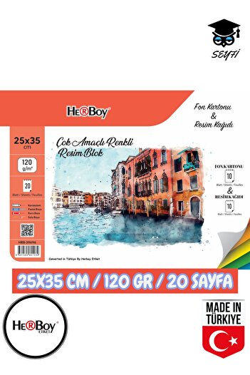 SEYFİKİRTASİYE 25X35 cm 120 Gr Fund Cardboard and Drawing Paper Notebook 20 Sheets with Wire-O Binding Herboy