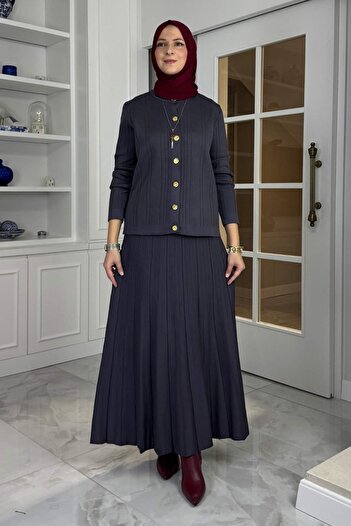 Rabia Şamlı Defne Çelik Knitted Sweater Set Anthracite
