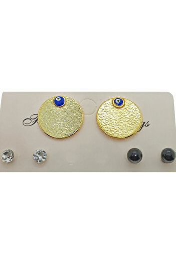 Hmd Gold Color Round Model Eye Evil Eye Enamel Combination Earrings