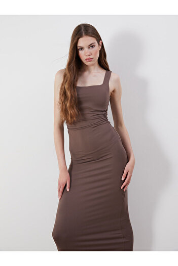 LC Waikiki Lcw Square Neck Gathered Bodycon Dress