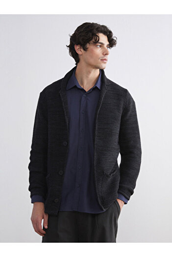 LC Waikiki Black Standard Fit V-Neck Men's Knitwear Cardigan
