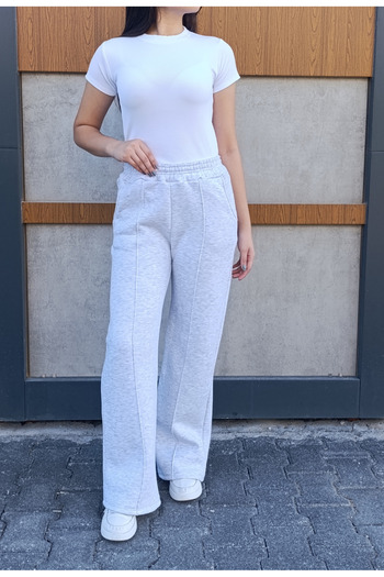 siyalife Wide Leg Pocketed 3 Thread Fleece Lined Ribbed Sweatpants