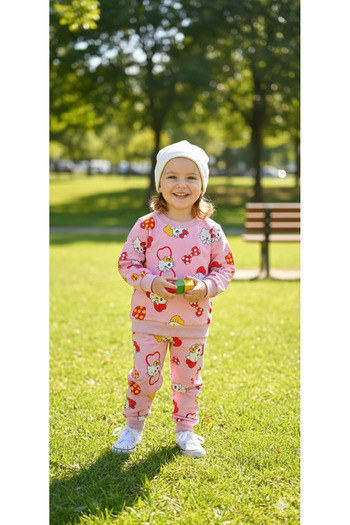 Yalçınoğlu Kids Girls' Cotton Printed Set I Comfortable Casual Wear for School, Nursery and Park (Buy 1 Size Larger)