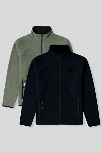 TOMMY LIFE Standard Fit Stand Collar 2-Pack Navy Blue-Cağla Men's Fleece Sweatshirt - 87992