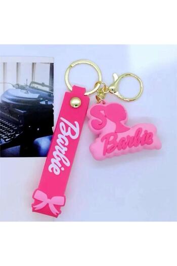 Köstebek Pink Barbie Silhouette Logo Silicone Keychain