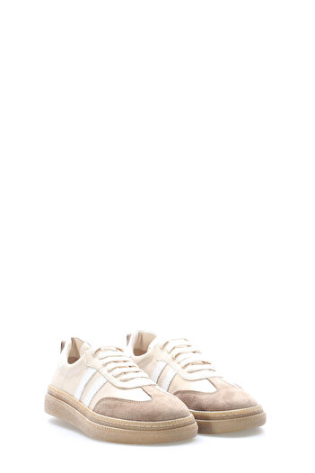 TUGERDİ Beige White Genuine Leather Lace-Up Light Sole Women's Casual Shoes Tg092172611182