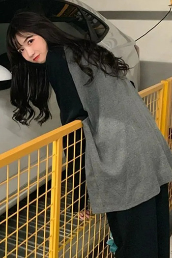 Köstebek Siyah Raglan Kollu Antrasit Basic Unisex Uzun Kollu