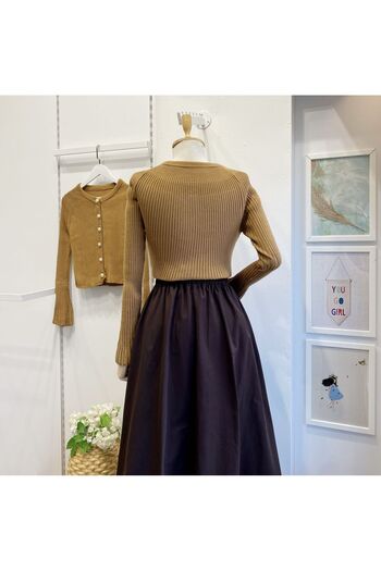 Faya Boutique Pearl Button Camel Spanish Sleeve Cardigan