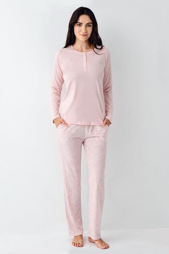 Pierre Cardin Paris Plus Size Women's Modal Cotton Pink Buttoned Long Sleeve Pajama Set