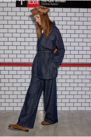 HEQA Pile Detailed Denim Trousers Blue