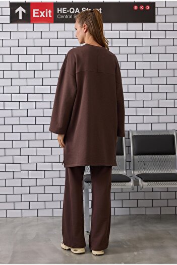 HEQA Uzun Rahat Kesim Sweatshirt Acı Kahve