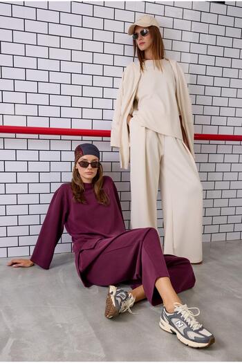HEQA Modal Basic Long Sweatshirt Burgundy