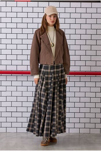 HEQA Flounce Plaid Skirt Anthracite