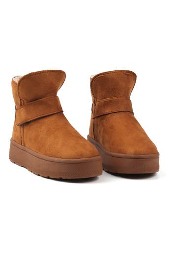 KAJILA Women's Tan Daily Thick Sole Boots - Platform Stretch Model with Fur Inside