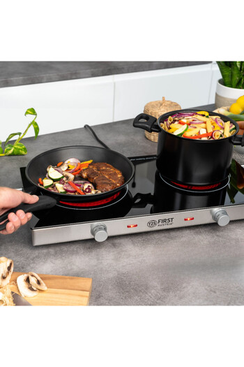 TZS First Austria Double infrared hob FIRST FA-5096-7, 2800W, Up to 300C, Thermostat, Glass ceramic, Black/Inox