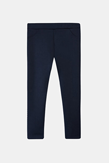 LOVETTI Dark Navy Blue Girls' Decorative Pocket Plush Extra Thick Winter Leggings