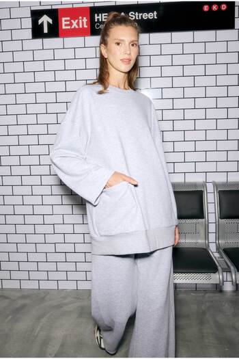 HEQA Ribbed Relaxed Fit Sweatshirt Gray Melange