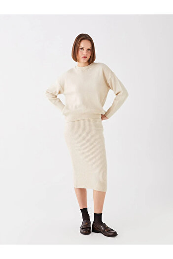 LC Waikiki Lcw Vision Beige Women's Elastic Waist Solid Knitwear Skirt