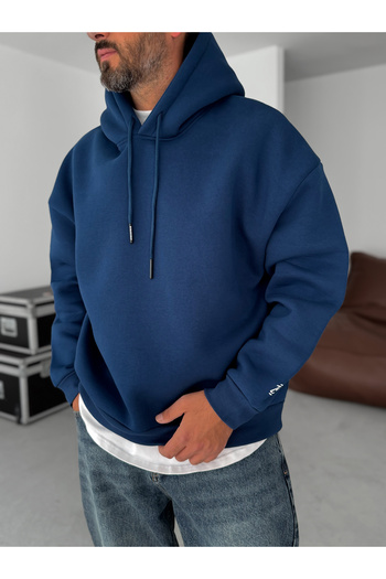 BYBASICMAN Navy Blue Bb Embroidered Hooded Oversize Sweatshirt by