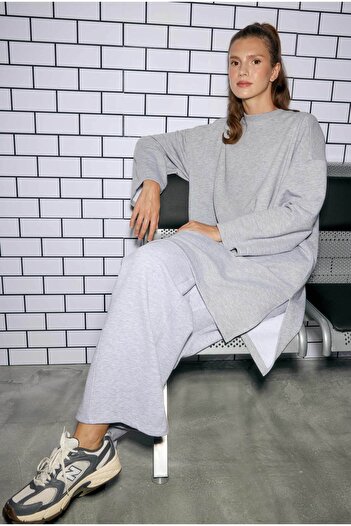 HEQA Long Relaxed Fit Sweatshirt Gray Melange