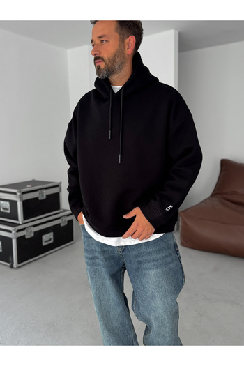 BYBASICMAN Black Bb Embroidered Hooded Oversize Sweatshirt by