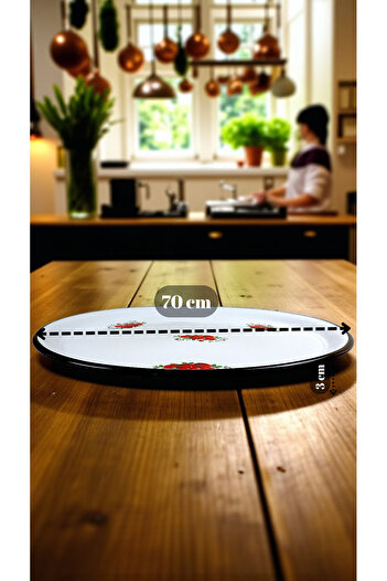 İnci Emaye No. 70 Enameled Sini Tableware, Food Presentation Tray, Floor Table Zinc ~68 cm