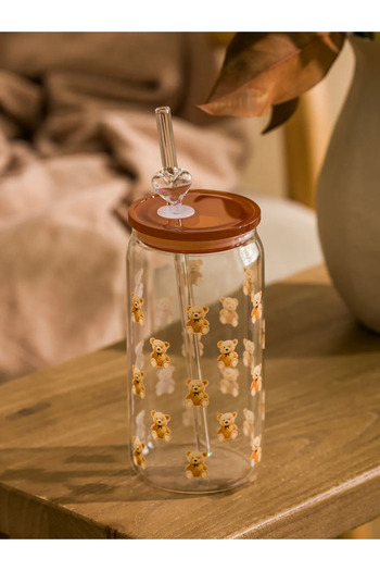 LC Waikiki Lcw Home Mixed Printed Glass with Straw 480 ml