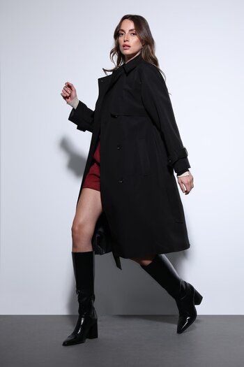 Antioch Black Double-Breasted Belted Women's Trench Coat