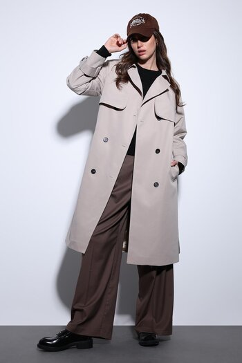 Antioch Beige Double-Breasted Belted Women's Trench Coat