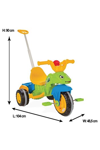 PİLSAN Caterpillar Green children's tricycle with removable parental handle for direct control