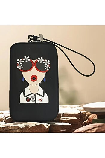 glasses accessory Lumaks Women's Design Silicone Zippered Glasses & Makeup Box (9X15 Cm, with Strap)