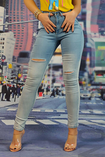 WildFashion High-waisted jeans with pre-washed ombre pattern C654RR-411
