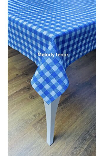 Sercan Fiber Lined Non-Slip Wipeable Blue Checkered Pvc Oilcloth Tablecloth