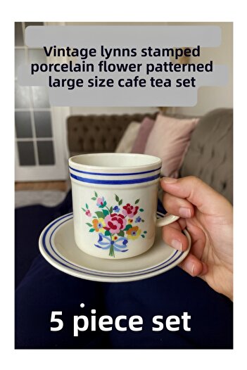 lynns Vintage Stamped Porcelain Flower Patterned Large Size Cafe – Tea Set (5 Pieces)