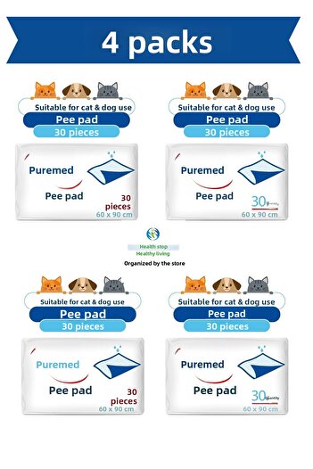 SAĞLIK DURAĞI sağlıklı yaşam Puremed 60X90 cm Cat Dog Pee Pad 120Pcs