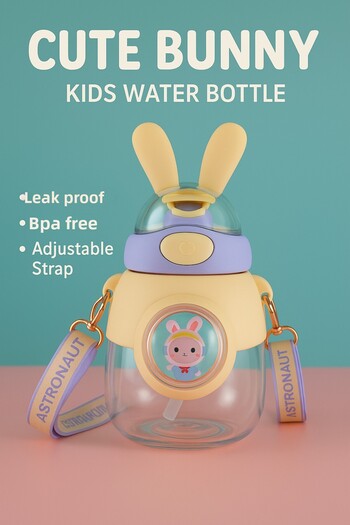 Enjoy Astronaut Rabbit Designed Leakproof Straw Drinker Cute Water Bottle with Carrying Strap for Kids