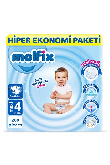 Molfix حفاضات أطفال ماكسي مقاس 4 - عبوة اقتصادية هايبر 200 قطعة