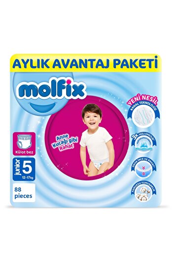 Molfix Pants Baby Diapers Size 5 Junior Monthly Advantage Package 88 Pieces