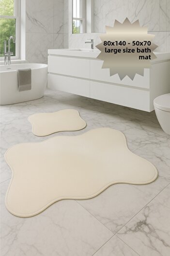 Bestekar Lina Vizon 80X140 - 50X70 Waterproof Leather Based Soft Surface Stain Resistant Bath Mat Set