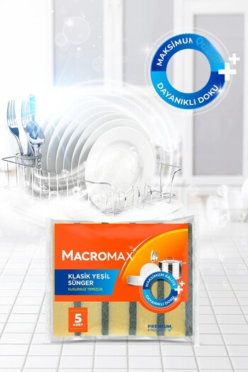 MACRO MAX Classic Green Dishwashing Sponge 5 Pack, Durable and Effective Dirt Remover