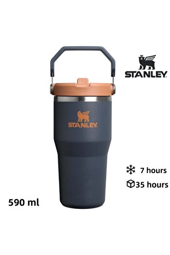 Stanley The Iceflow Flip Straw Thermos Cup with Straw 0.59 Lt Flask Dark Blue