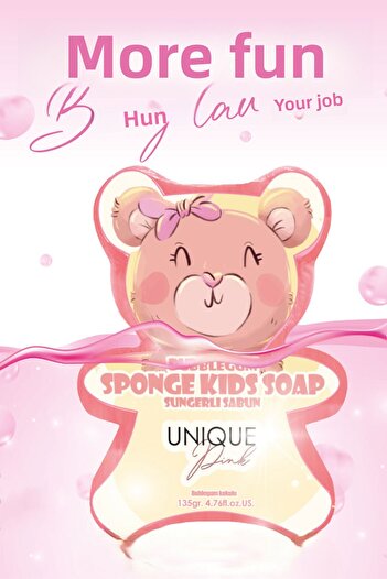 Unique Pink Moisturizing and Bubblegum Scented Pink Sponge Children's Soap 135Gr.