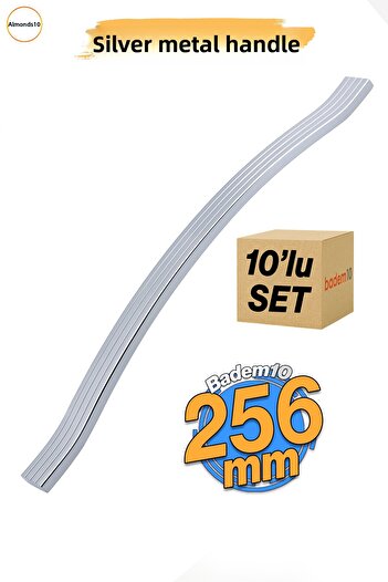 Badem10 Acacia 256 mm Set of 10 Chrome Silver Metal Furniture Handle Striped Model Rustproof Sturdy Handles Handle