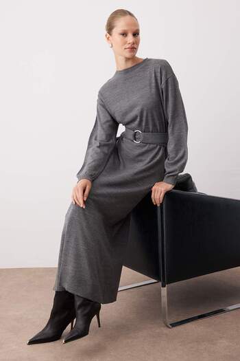 Trendyol Modest Anthracite Unlined Plain Knitwear Single Plate Hijab Dress Tctaw26Eb00049