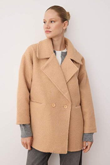 Trendyol Collection Mink Boucle Double Breasted Oversize Midi Coat Twoaw26Kb00070