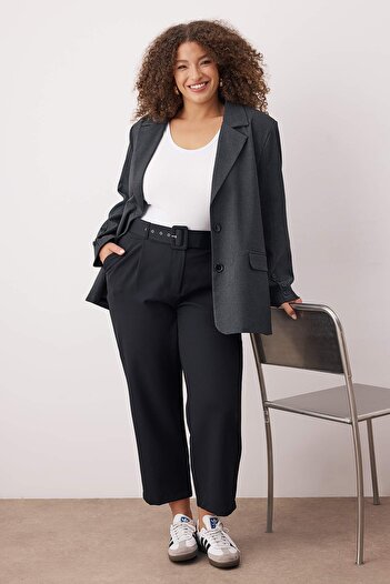 Trendyol Curve Black High Waist Woven Plus Size Pants Tbbaw26Ar00020