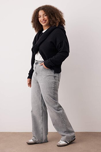 Trendyol Curve Gray High Waist Wide Leg Plus Size Wide Leg Jeans Tbbaw23Cj00020