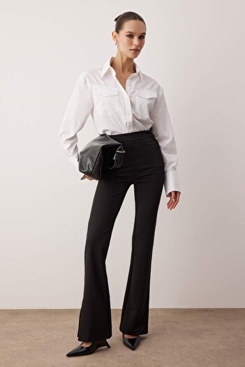 Trendyol Collection Black Wide Leg/Wide Leg Stretchy Thick Knitted Trousers Twoaw26Pl00073